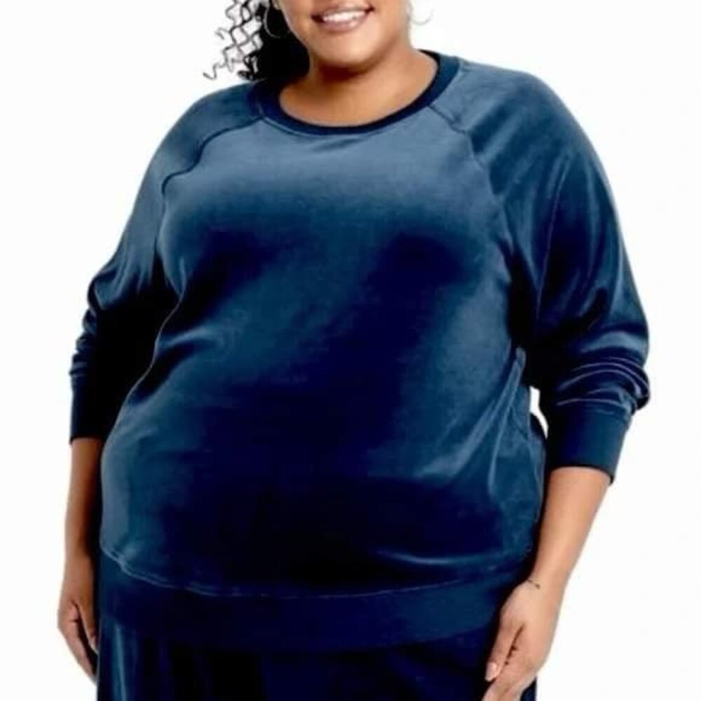 Ava &Viv Velour Pullover Sweatshirt Navy Blue Size 2X